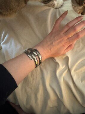 Vintage Brutalist Hammered Claw Cuff Bracelet Silver Tone Hinged Statement
